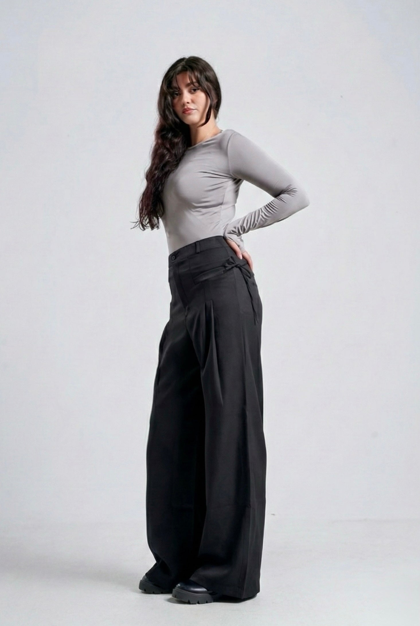High-Waist Wide-Leg Tie-Detail Pants