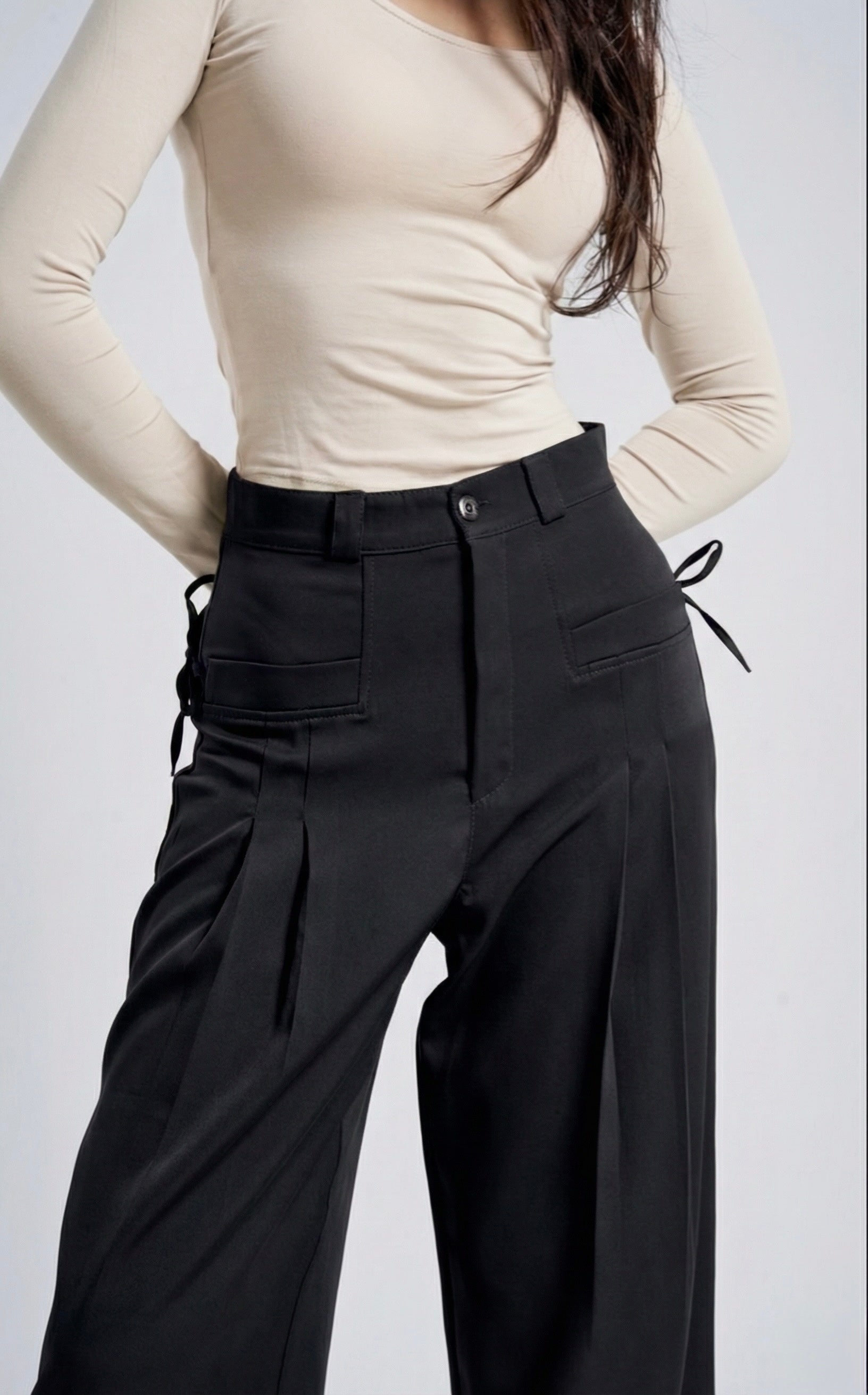 High-Waist Wide-Leg Tie-Detail Pants