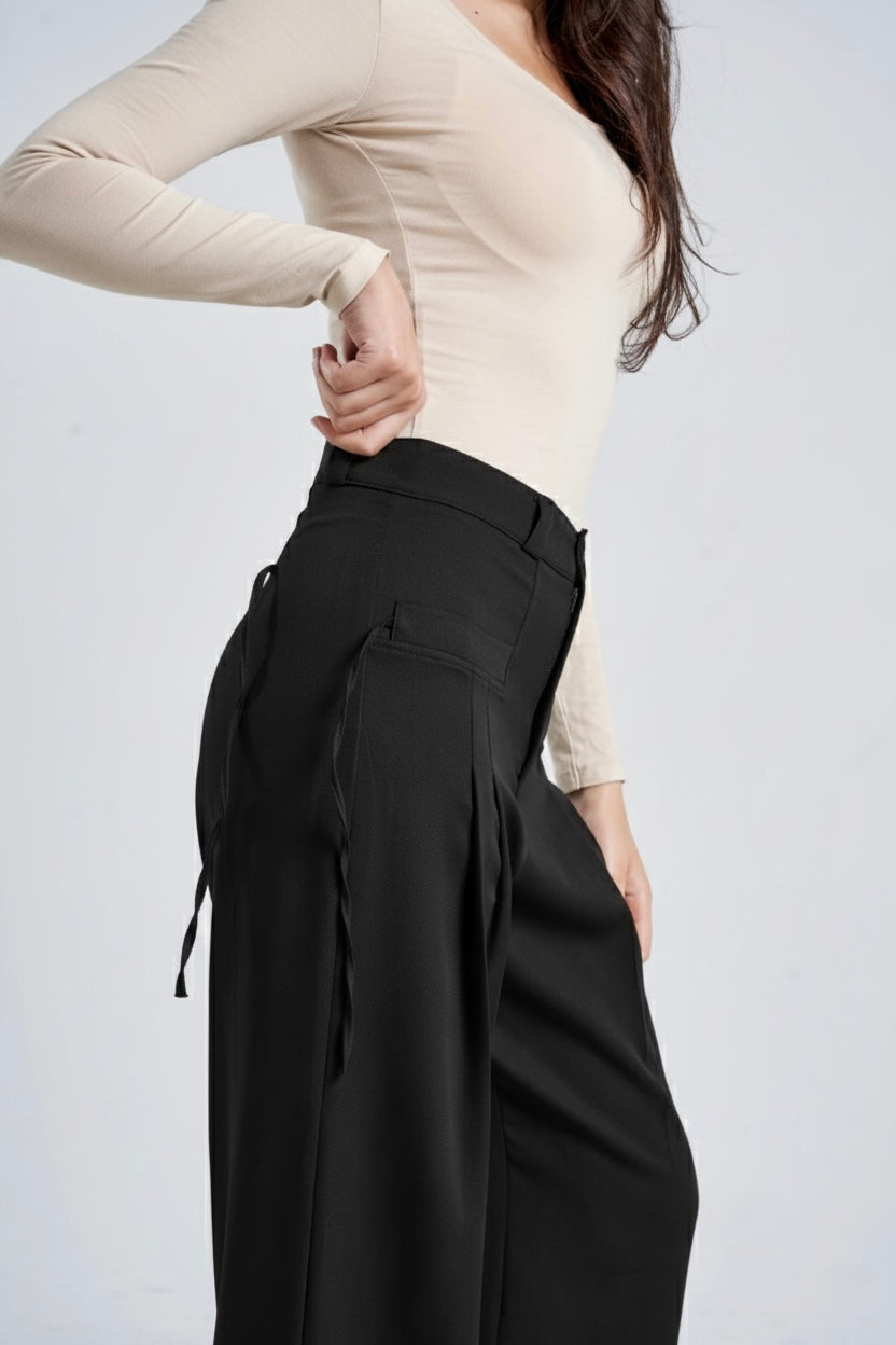 High-Waist Wide-Leg Tie-Detail Pants