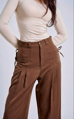 High-Waist Wide-Leg Tie-Detail Pants