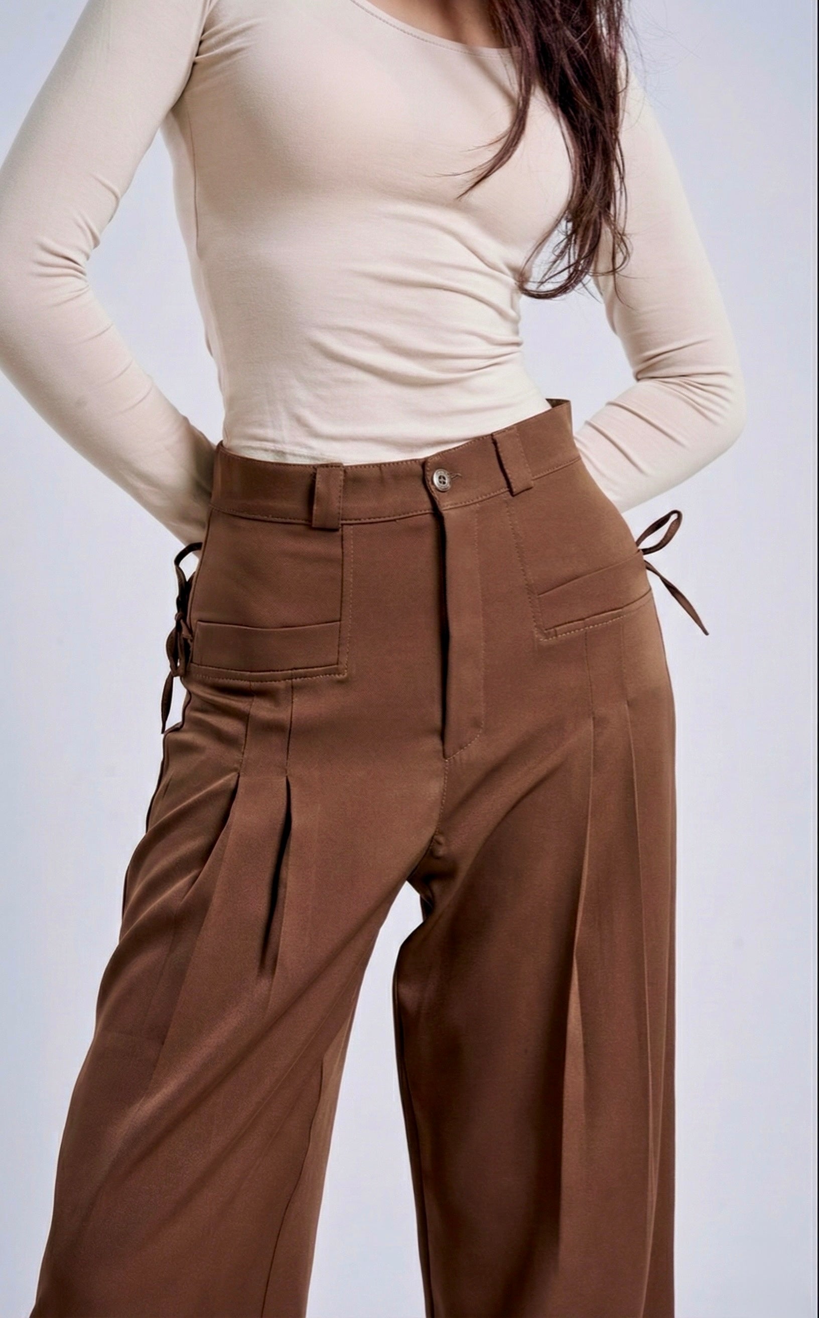 High-Waist Wide-Leg Tie-Detail Pants