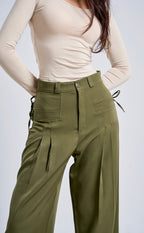 High-Waist Wide-Leg Tie-Detail Pants