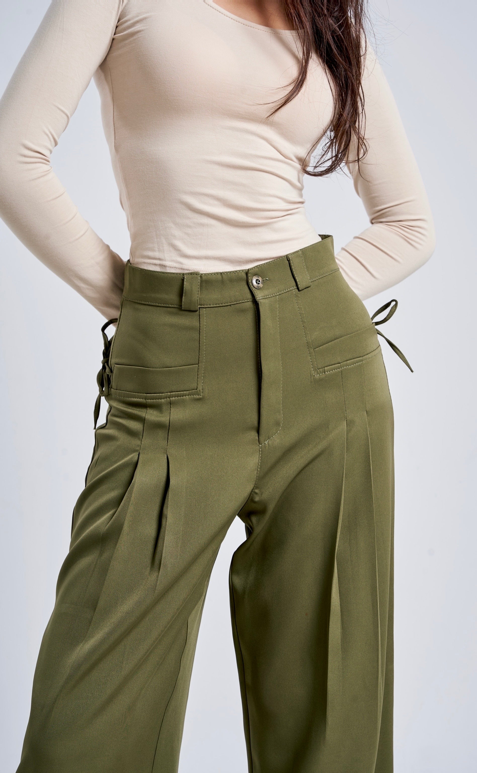 High-Waist Wide-Leg Tie-Detail Pants