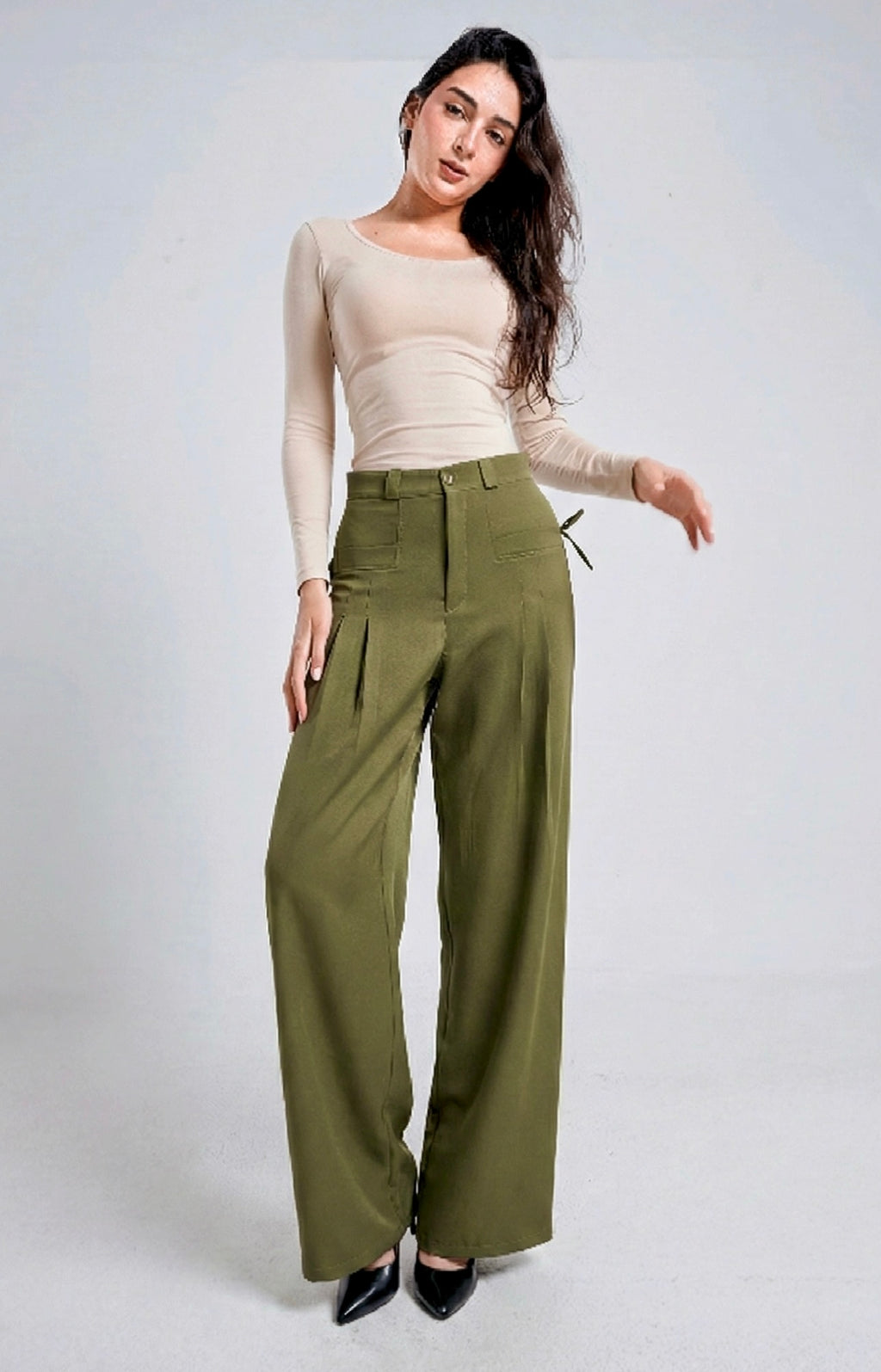High-Waist Wide-Leg Tie-Detail Pants